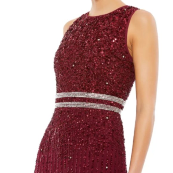 MAC DUGGAL VERTICAL SEQUIN BURGUNDY MIDI COCKTAIL DRESS sz 8 - Picture 2 of 3